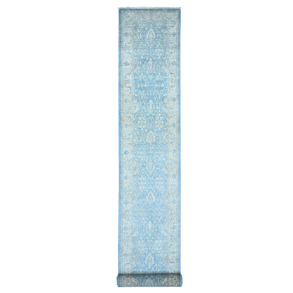 2'5"X18'9" Blue Finer Peshawar Wool Hand Knotted Xl Runner Oriental Rug