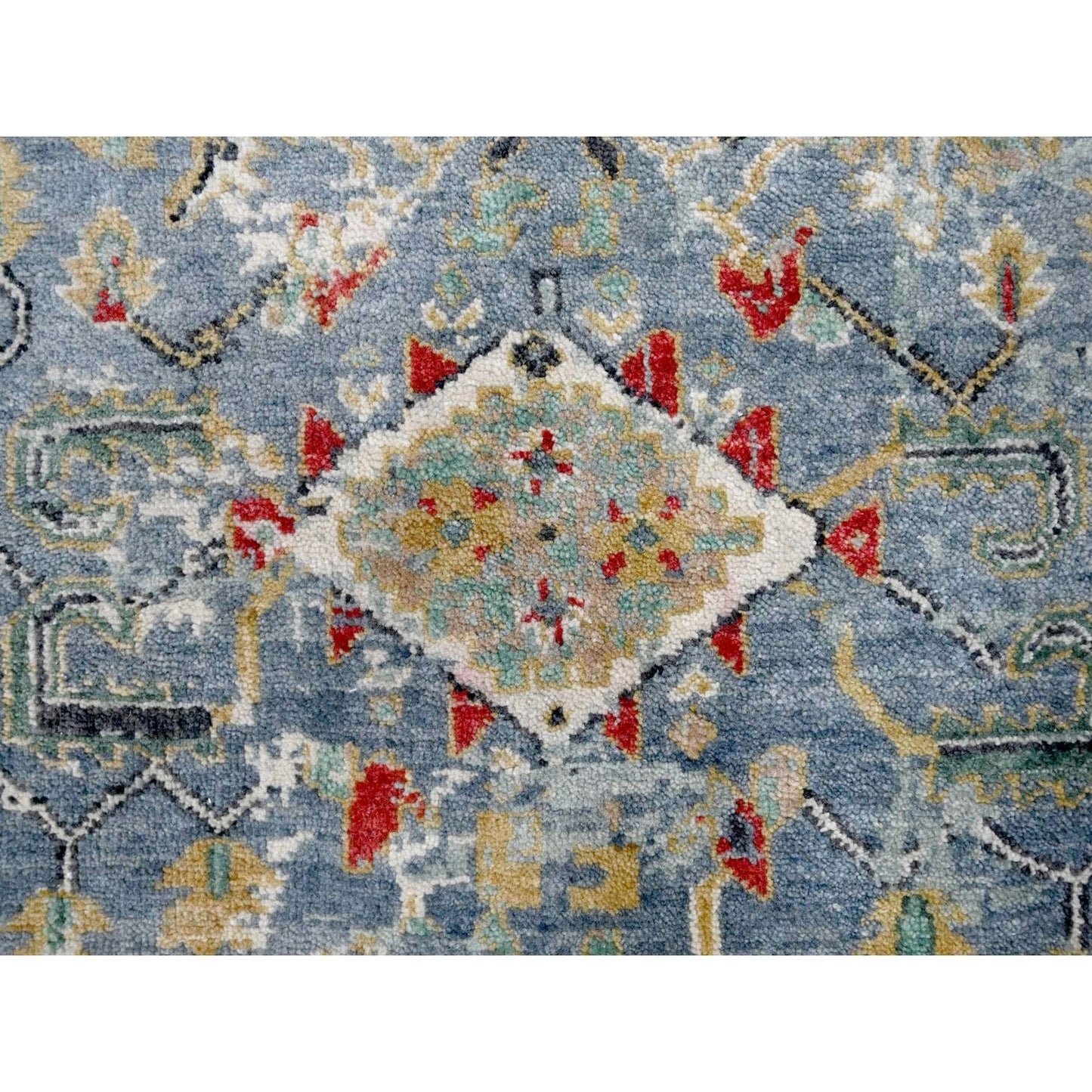 4'X5'9" Blue Wool Broken And Erased Zoroastrian Heris Hand Knotted Rug