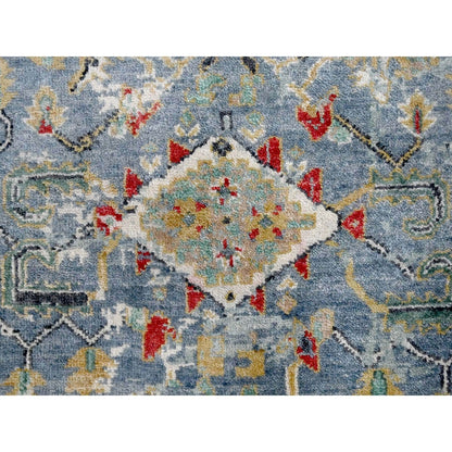 4'X5'9" Blue Wool Broken And Erased Zoroastrian Heris Hand Knotted Rug