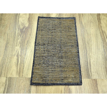 2'X3' Black & Brown Oxidized Grass Design 100% Wool Hand Knotted Mat Rug
