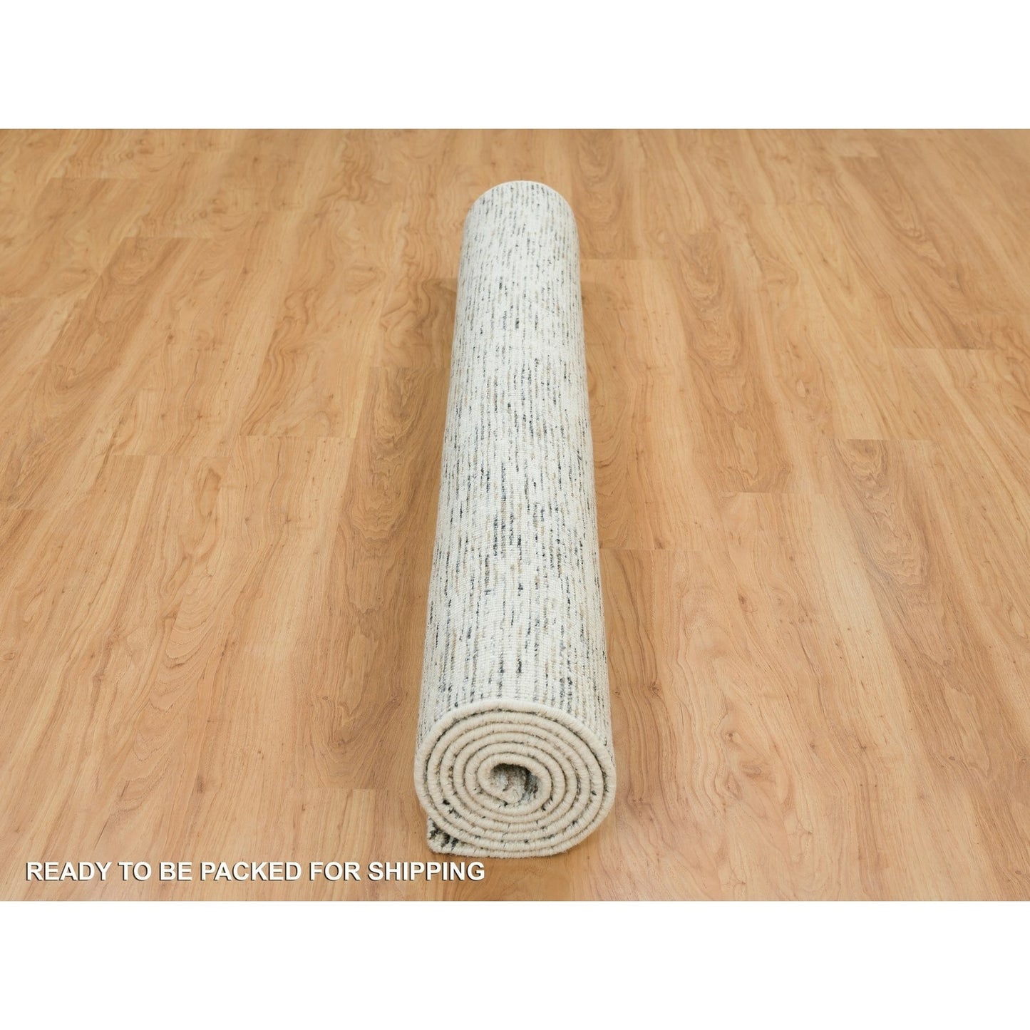 6'3"X9'1" Biege Pure Wool Hand Loomed Modern Striae Design Oriental Rug