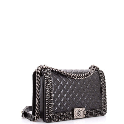 Chanel Chained Boy Flap Bag Quilted Glazed Calfskin New Medium