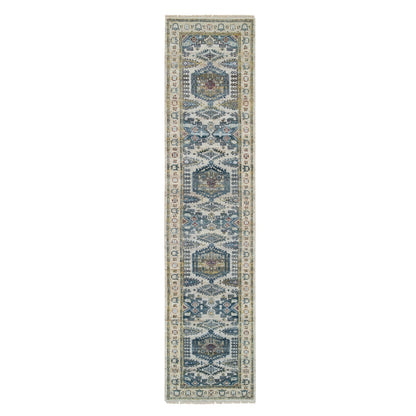 2'7"X11'10" Ivory Hand Knotted Reimagined Viss Design Runner Oriental Rug