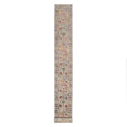2'6"X23'10" Beige Wool And Silk Hand Knotted Vase Design Xl Runner Rug