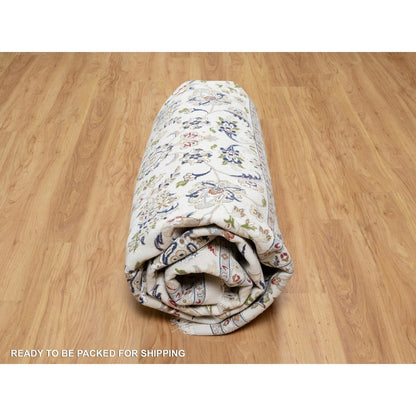 10'X10' White Wool And Silk Hand Knotted 250 Kpsi Nain Design Square Rug