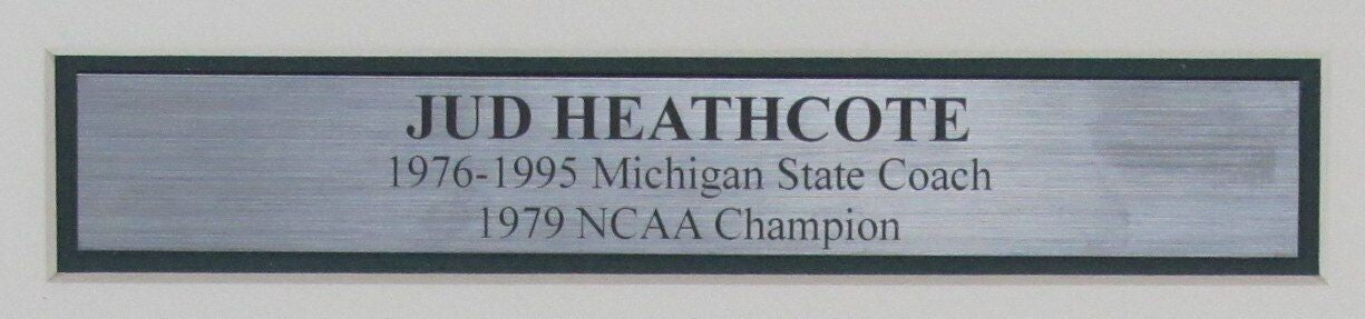 Jud Heathcote Autographed 3X5 Index Card W/ Photo Michigan State Framed Psa/Dna