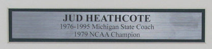 Jud Heathcote Autographed 3X5 Index Card W/ Photo Michigan State Framed Psa/Dna