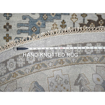 12'X12' Gray Hand Knotted Farsian Geometrical Medallions Wool Round Rug