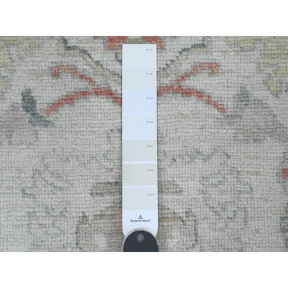 3'1"X22'4" White Angora Oushak Leaf Design Hand Knotted Wool Runner Rug
