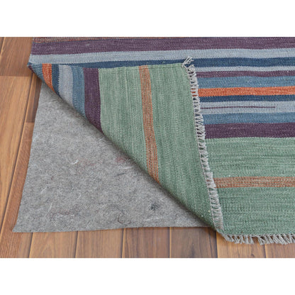 9'3"X12'1" Flat Weave Kilim Wool Hand Woven Stripe Design Reversible Rug