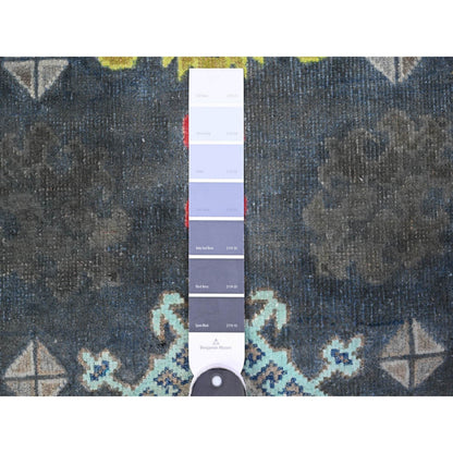 3'2"X5' Space Black Fusion Kazak Caucasian Elements Design Oriental Rug