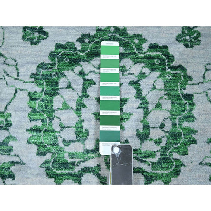 8'X10'1" White & Green Zoroastrian Influence Design Wool Hand Knotted Rug