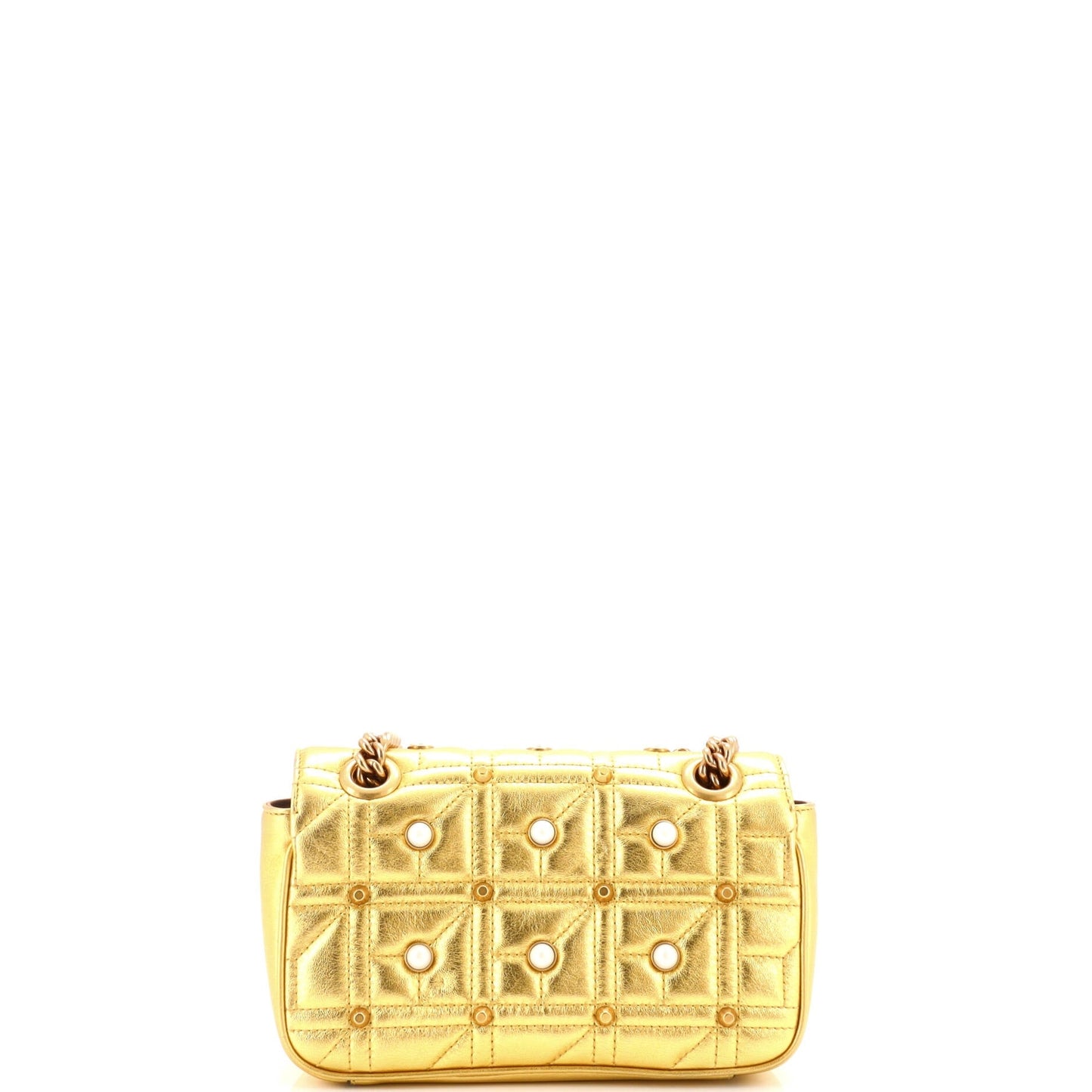 Gucci Pearly Gg Marmont Flap Bag Embellished Matelasse Leather Mini