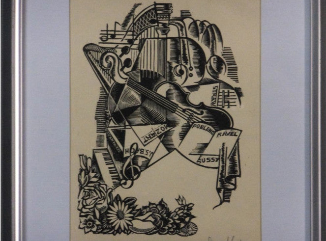 Clment Serveau Signed Woodcut "Great Musicians" Music Cubist Style Framed Art