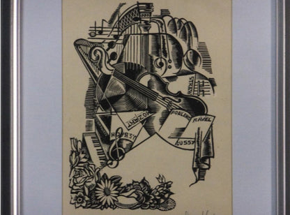 Clment Serveau Signed Woodcut "Great Musicians" Music Cubist Style Framed Art