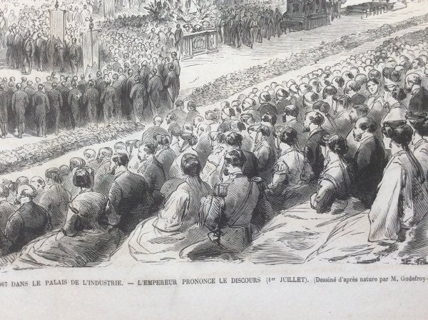 1867 Paris Exposition Wood Engraving Grand Prize Ceremony Napoleon Iii