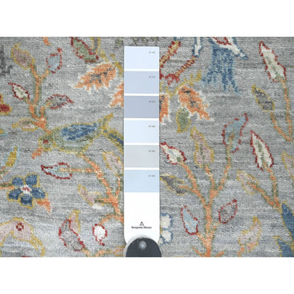 2'X6'2" Misty Gray Peshawar Bird Design Hand Knotted Soft Wool Runner Rug