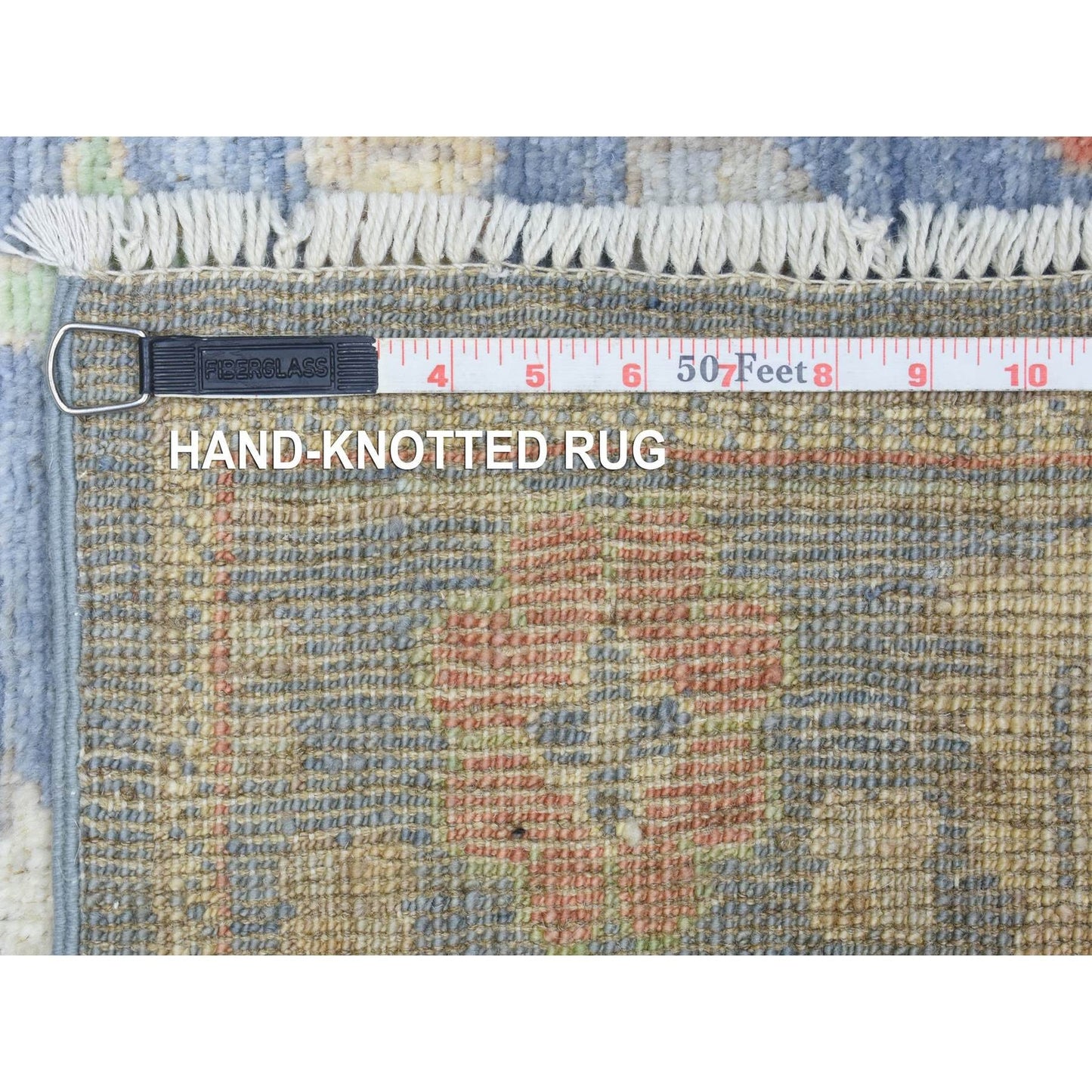 2'7"X15'10" Blue Wool Hand Knotted Afghan Angora Oushak Xl Runner Rug