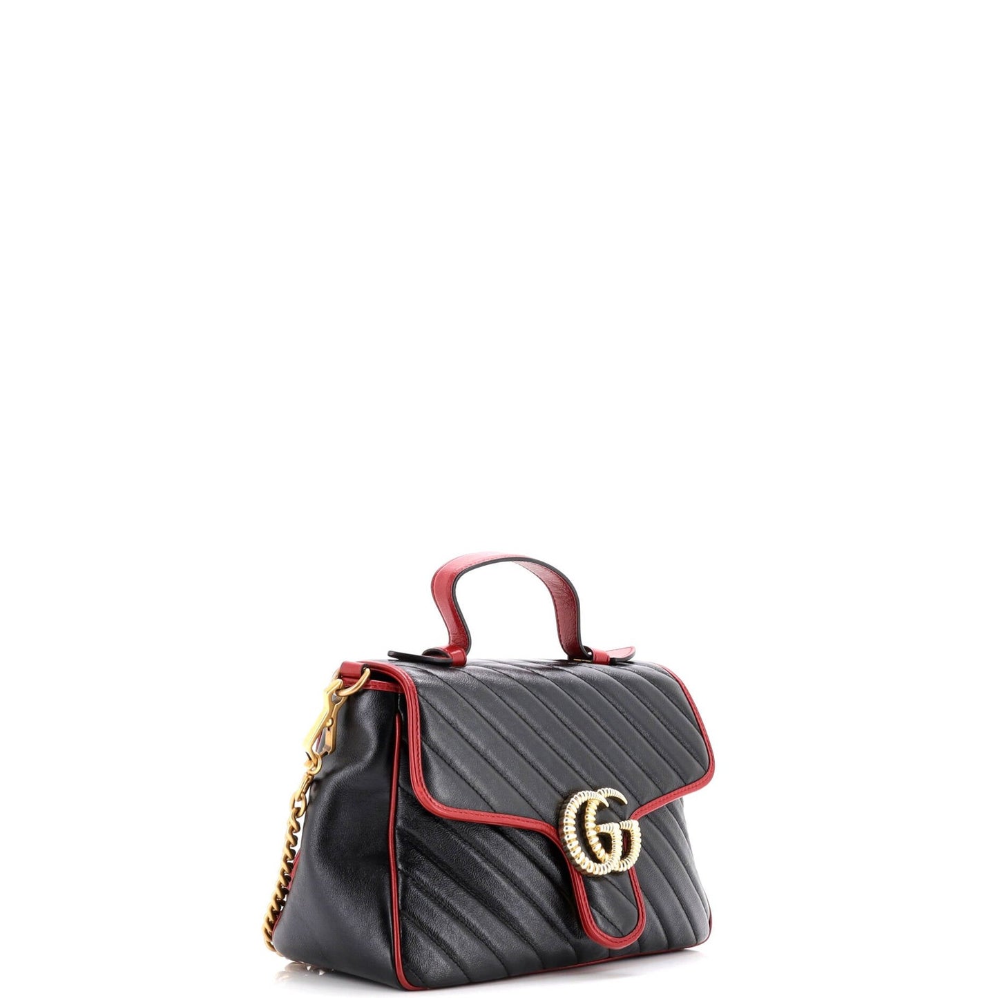 Gucci Gg Marmont Top Handle Flap Bag Diagonal Quilted Leather Small