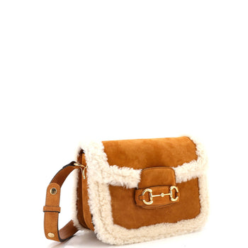 Gucci Horsebit 1955 Shoulder Bag Suede With Shearling Small