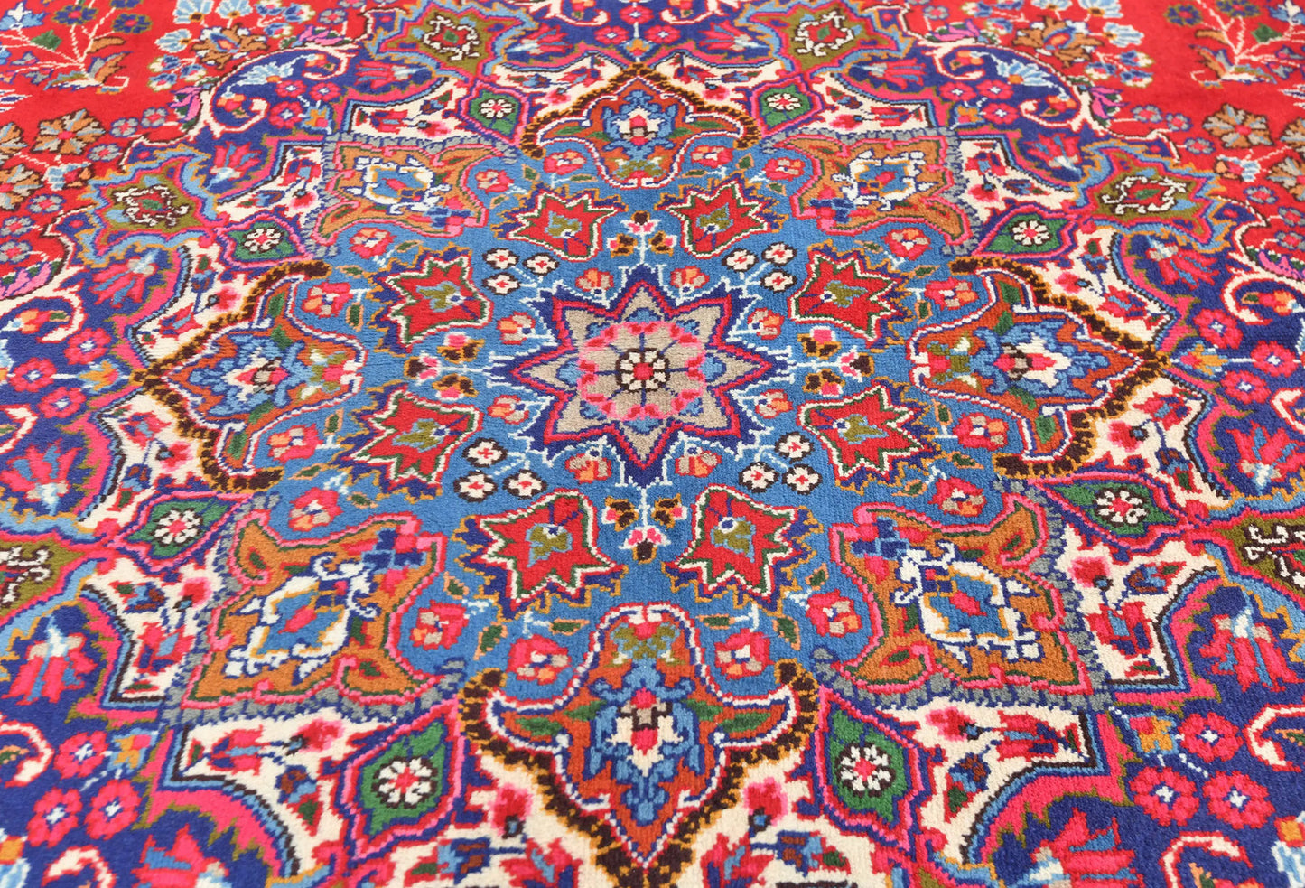 Vintage Hand-Knotted Wool Oriental Rug 10X13 Red Floral Classic Design Carpet