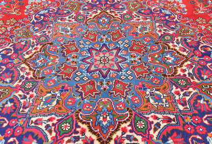 Vintage Hand-Knotted Wool Oriental Rug 10X13 Red Floral Classic Design Carpet