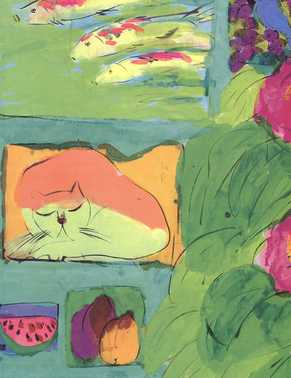 WALASSE TING Still-Life with Pink Cat 37.75" x 54.5" Offset Lithograph 1993 Cont