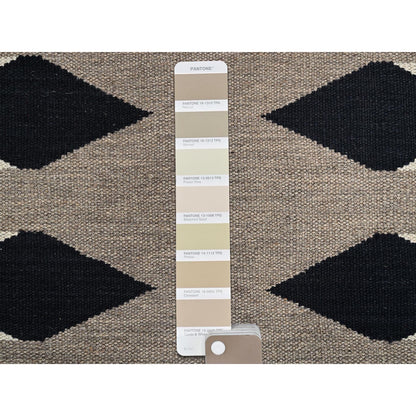 5'2"X7' Brown Pure Wool Rug American Geometric Design Flat Weave Hand Woven