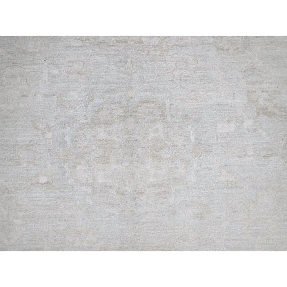 8'X9'10" Cloud Gray White Wash Peshawar Hand Knotted 100% Wool Oriental Rug