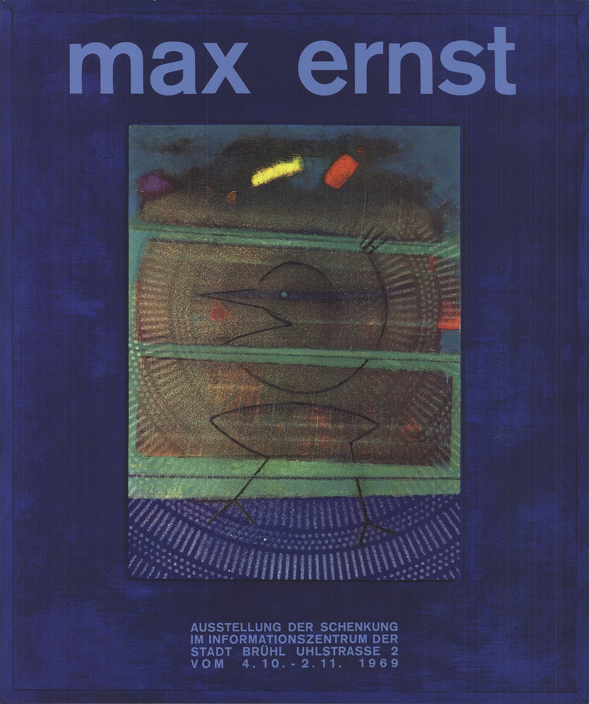 MAX ERNST Estampes 28" x 23.5" Offset Lithograph 1969 Surrealism Blue Green