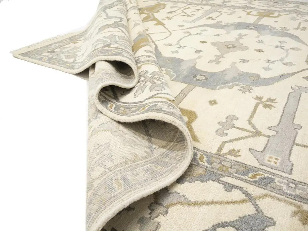Hand-Knotted Oushak Oriental Rug Floral Dining