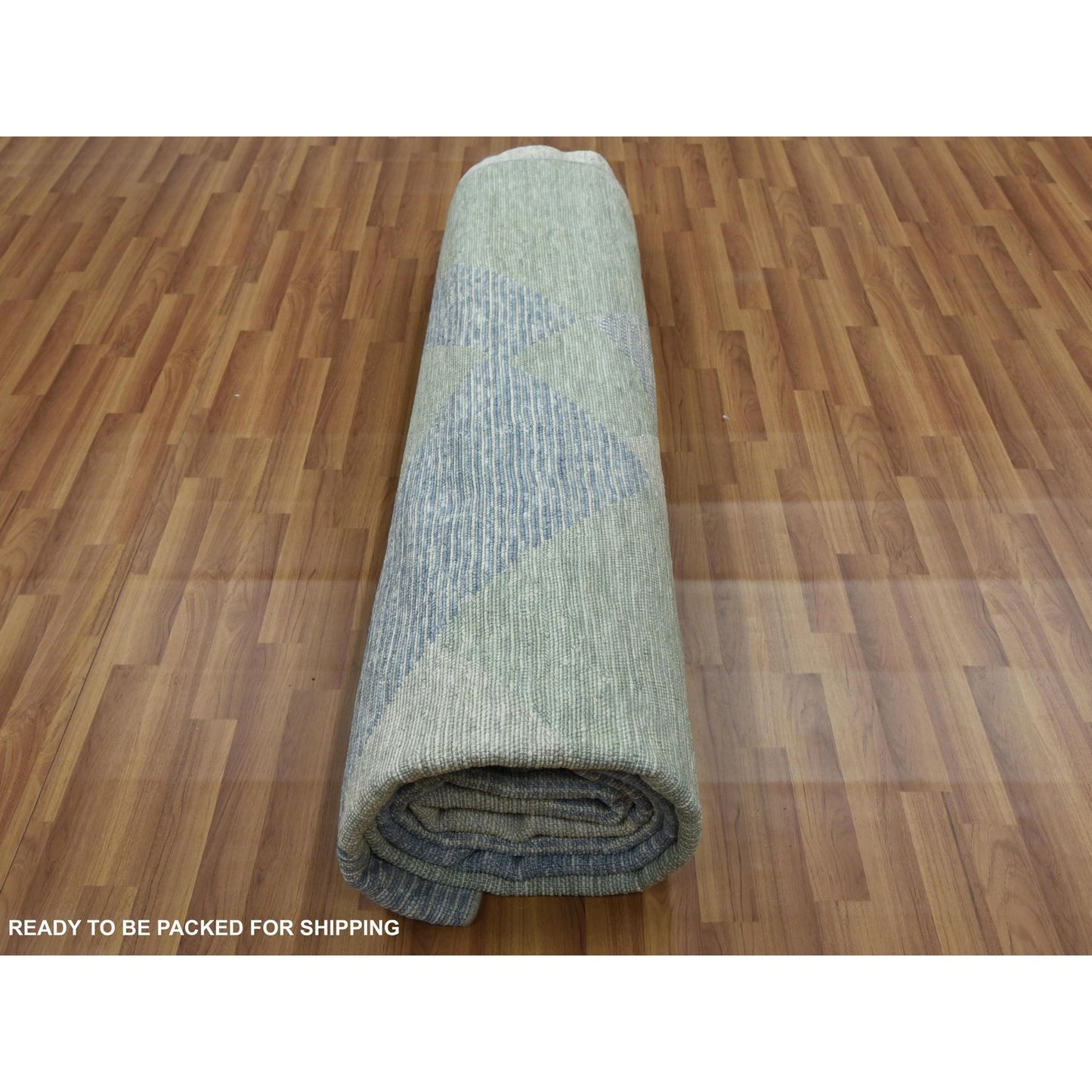 10'X14' Green Wool Hand Knotted Geometric Art Deco Collection Rug