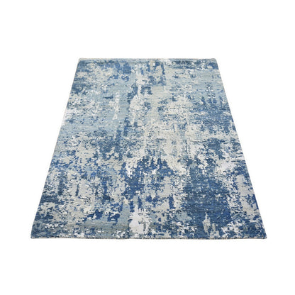 3'1"X5'1" Abstract Design Hi-Low Pile Wool And Pure Silk Hand Knotted Rug