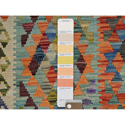 2'10"X12'8" Colorful Flat Weave Afghan Kilim Hand Woven Wool Runner Rug