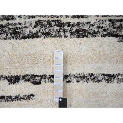 8'X8' Dark Brown And Ivory Striae Design Wool Hand Knotted Round Rug