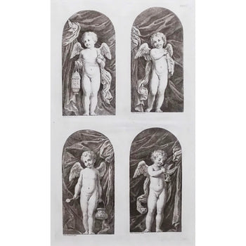 Francesco Bartolozzi After Domenichino 1762 Engraving -Four Angels Antique Print
