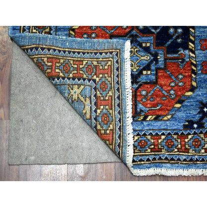4'6"X10' Blue Soft Wool Hand Knotted Afghan Ersari Wide Runner Rug