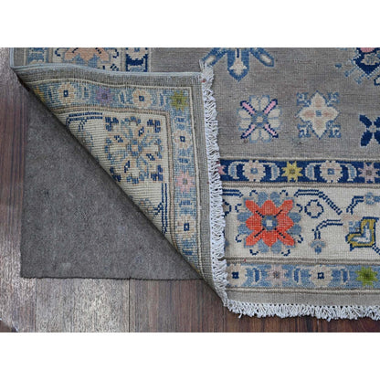 4'10"X6'1" Battleship Gray Caucasian Design Fusion Kazak Oriental Rug