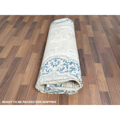 8'3"X11'1" Hand Knotted Ivory Vintage Farsian Karman Worn Wool Rug