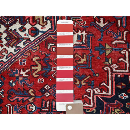 9'X11'3" Locomotive Red Antique Heris Village Design Wool Oriental Rug