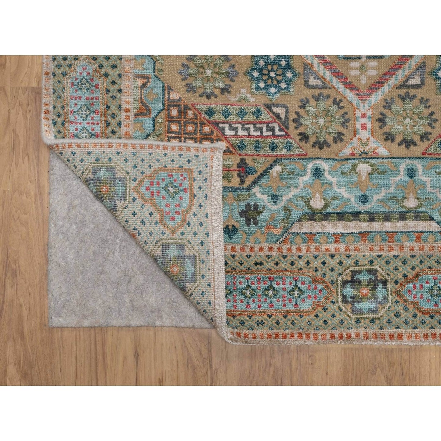 4'1"X6' Khaki Brown Wool And Silk Rug Mamluk Design Hand Knotted Oriental