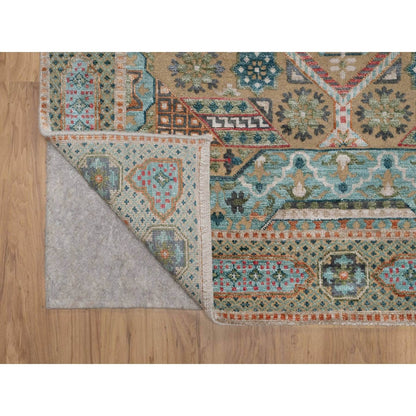 4'1"X6' Khaki Brown Wool And Silk Rug Mamluk Design Hand Knotted Oriental