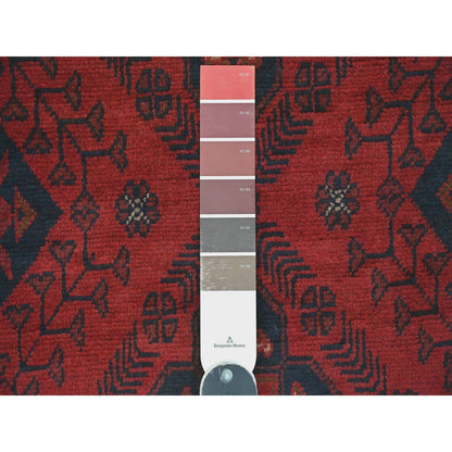 2'7"X9'10" Red Hand Knotted Geometric Afghan Andkhoy Soft Wool Runner Rug
