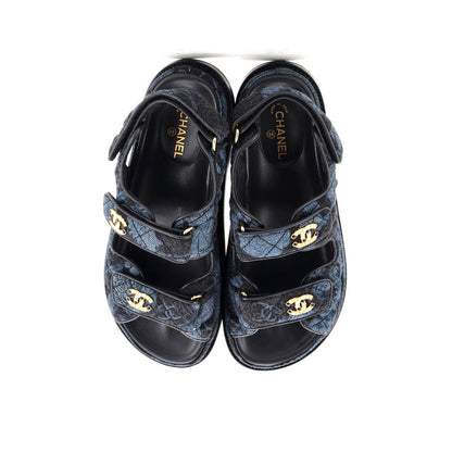 Chanel Women'S Dad Sandals Quilted Printed Denim