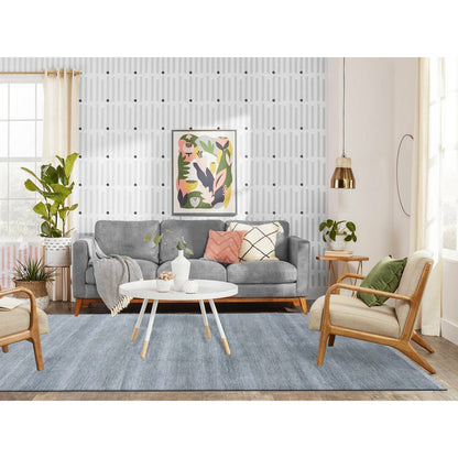 6'X9'2" Gray Modern Grass Design Gabbeh Wool And Silk Hand Knotted Rug