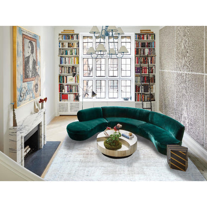 8'7"X12' Beige Hand Knotted Wool Distressed Vintage Farsian Karman Rug