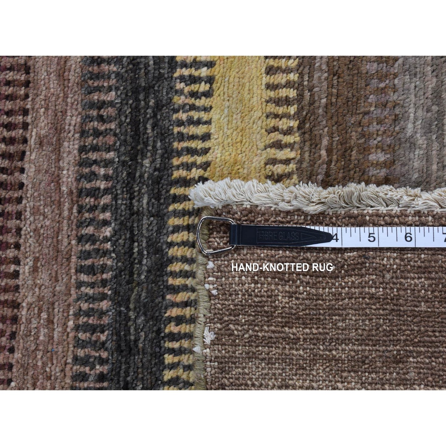 5'4"X7'8" Brown Striped Modern Gabbeh Design Hand Knotted Pure Wool Rug