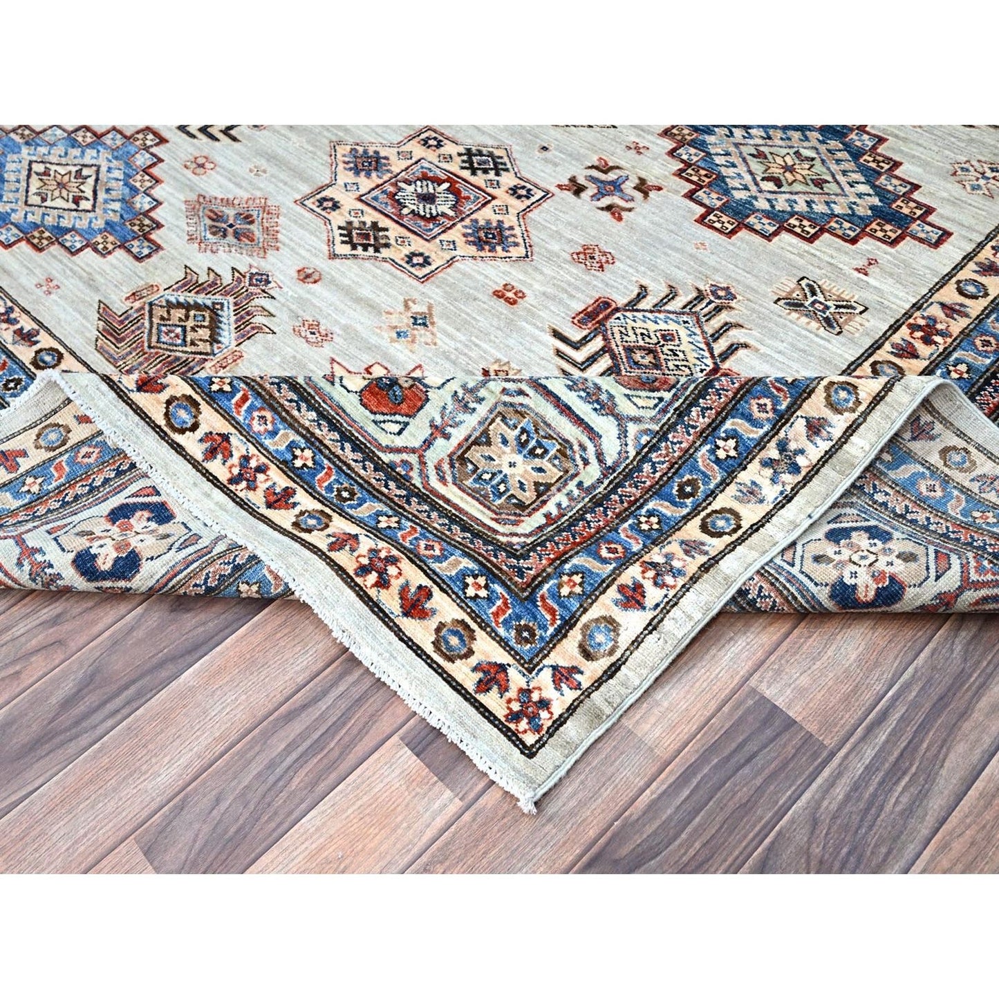 10'X13'8" Wickham Gray Hand Knotted Wool Afghan Super Kazak Oriental Rug
