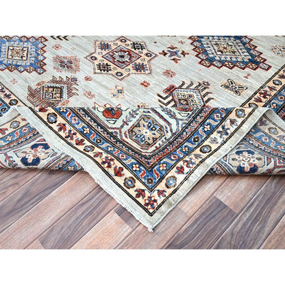 10'X13'8" Wickham Gray Hand Knotted Wool Afghan Super Kazak Oriental Rug