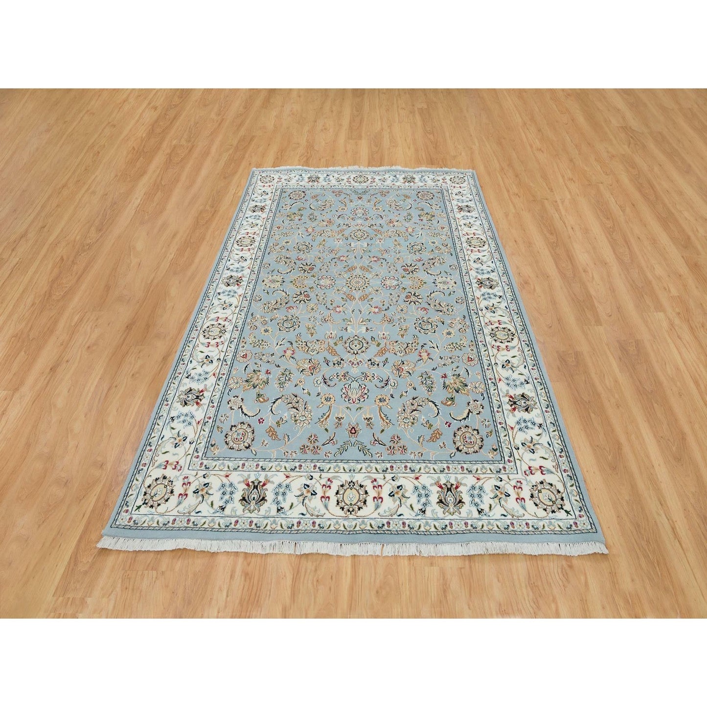 6'X9'2" Light Blue Nain Design 250 Kpsi Wool Hand Knotted Oriental Rug